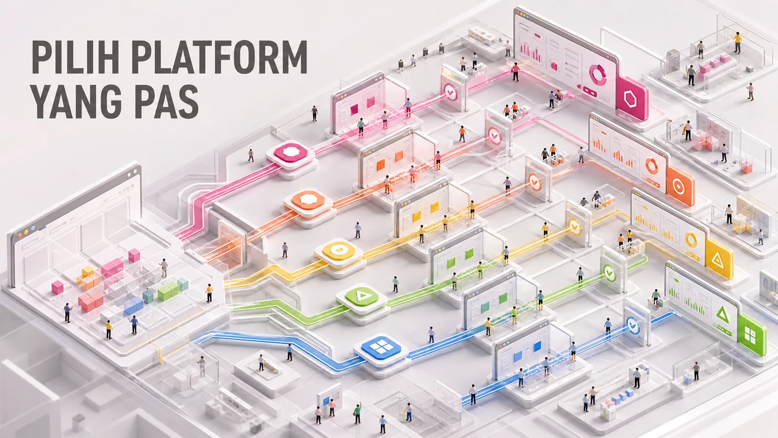 Miniature workflow blueprint comparing several AI agent platform execution lanes.