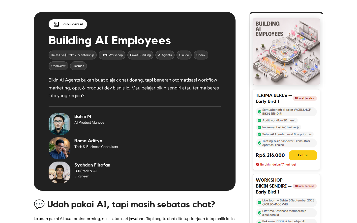 Halaman produk Building AI Employees di Goakal